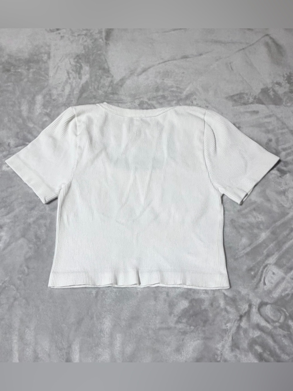 Women’s White Ribbed Square Neck Crop Top - Picture 2 of 5
